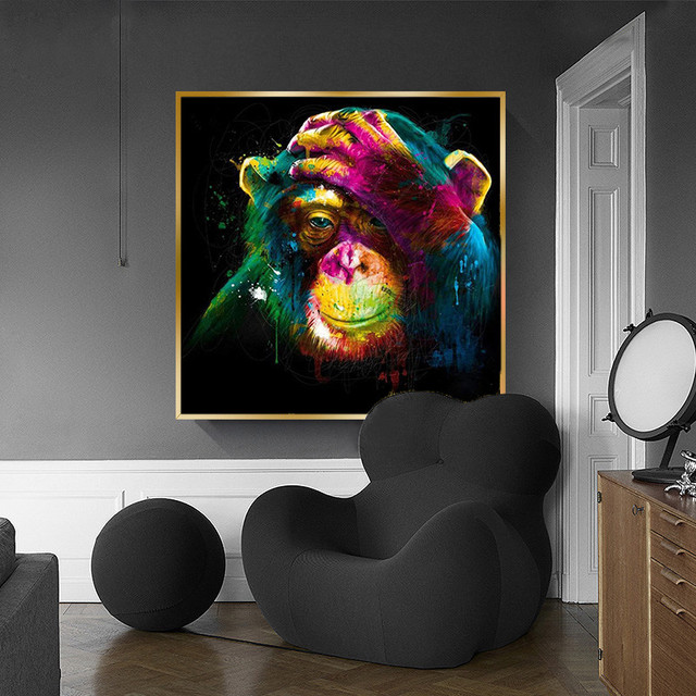Pop Art obrazy na płótnie - Graffiti myśląca małpa i niedźwiedź, dekoracja do salonu w stylu Wall Art Canvas z motywem zwierząt - Wianko - 17