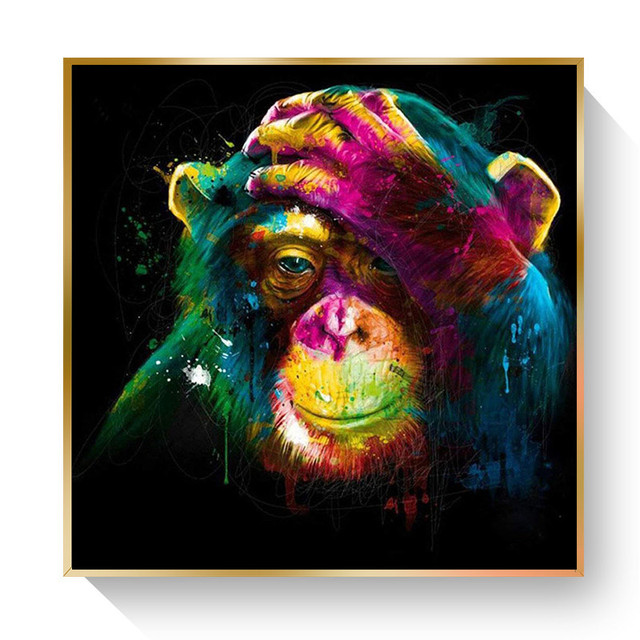 Pop Art obrazy na płótnie - Graffiti myśląca małpa i niedźwiedź, dekoracja do salonu w stylu Wall Art Canvas z motywem zwierząt - Wianko - 15