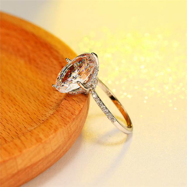 Luksusowy pierścionek ślubny z białym kryształem dla kobiet, Vintage, owalny krój, złoto srebrne obrączki ceremonijne - Wianko - 2