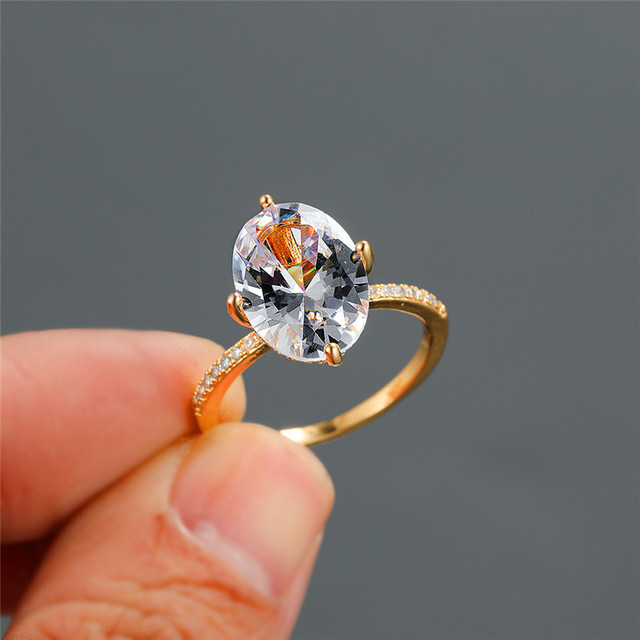 Luksusowy pierścionek ślubny z białym kryształem dla kobiet, Vintage, owalny krój, złoto srebrne obrączki ceremonijne - Wianko - 10