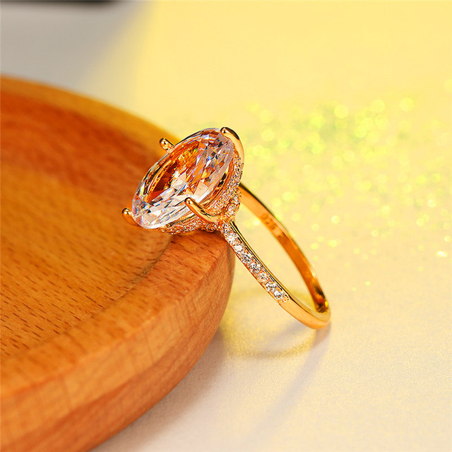 Luksusowy pierścionek ślubny z białym kryształem dla kobiet, Vintage, owalny krój, złoto srebrne obrączki ceremonijne - Wianko - 8