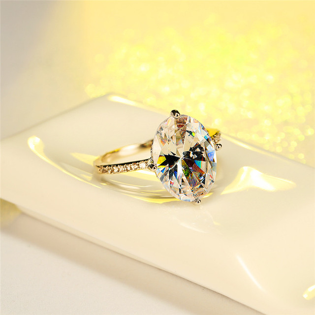 Luksusowy pierścionek ślubny z białym kryształem dla kobiet, Vintage, owalny krój, złoto srebrne obrączki ceremonijne - Wianko - 3
