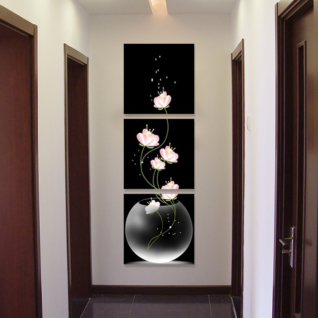 Malarstwo kwiatowe - 3 panele plakatu Nordic do dekoracji ścian w salonie i przedpokoju - Wianko - 2