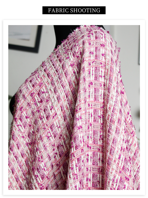 Materiał do szycia jesiennej odzieży - Czerwony Malinowy Francja Tweed Fioletowy Różowy Fil-lumiere - Wianko - 3
