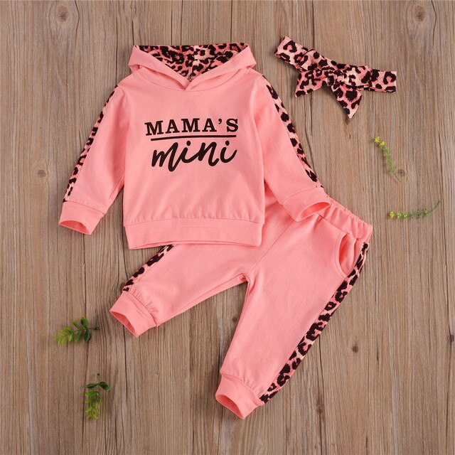 Baby Girl Leopard Odzież Ustawia Bluza z Kapturem, Spodnie i Hairband 0-24M - Wianko - 10