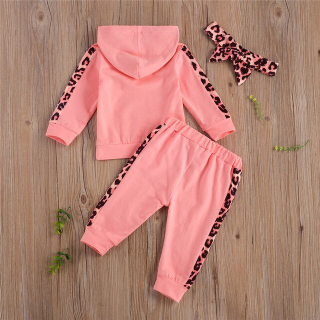 Baby Girl Leopard Odzież Ustawia Bluza z Kapturem, Spodnie i Hairband 0-24M - Wianko - 12