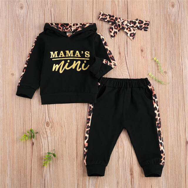 Baby Girl Leopard Odzież Ustawia Bluza z Kapturem, Spodnie i Hairband 0-24M - Wianko - 4