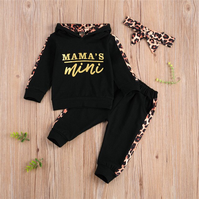 Baby Girl Leopard Odzież Ustawia Bluza z Kapturem, Spodnie i Hairband 0-24M - Wianko - 3