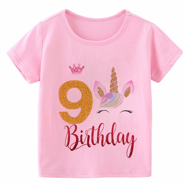 Dziewięciolatka: Dziewczęca koszulka z grafiką jednorożca na urodziny - Wianko - 15