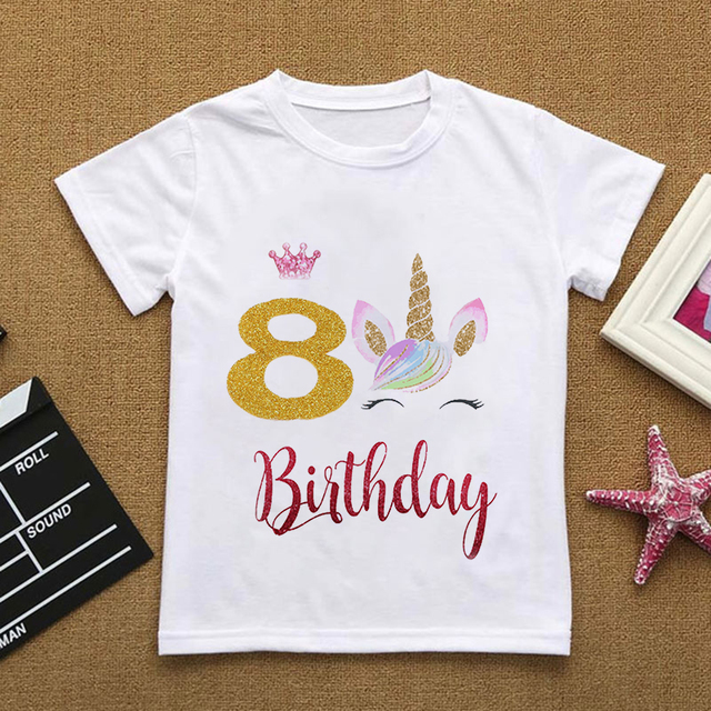 Dziewięciolatka: Dziewczęca koszulka z grafiką jednorożca na urodziny - Wianko - 16