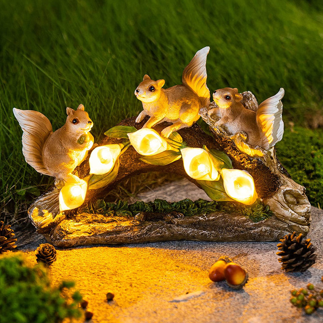 Solar Fairy - stylowa dekoracja ogrodowa: statua ogrodowa zasilana energią słoneczną, emitująca światło zwierząt wiewiórek - wspaniała ozdoba dla Twojego ogrodu i salonu - Wianko - 5