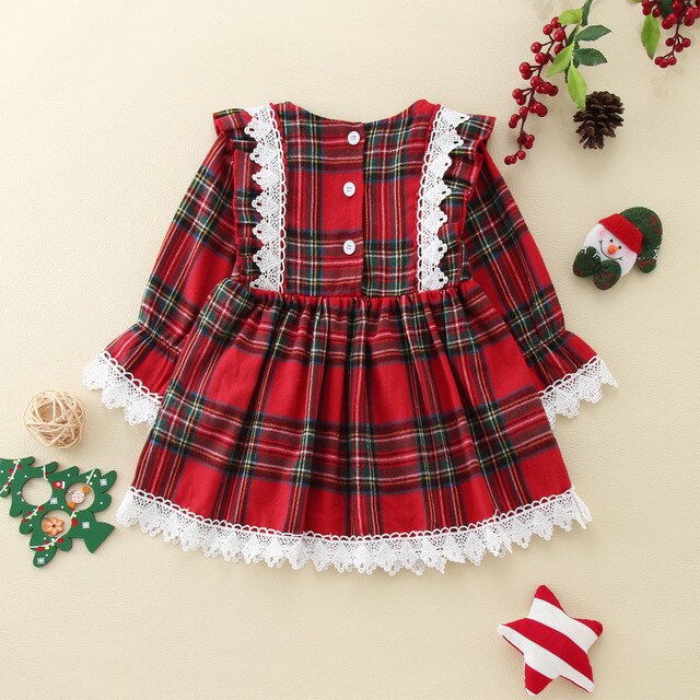 Sukienka świąteczna w czerwoną kratę dla dziewczynki - Wianko - 4