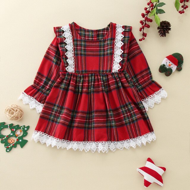 Sukienka świąteczna w czerwoną kratę dla dziewczynki - Wianko - 3