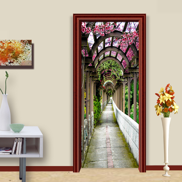 Fototapeta 3D z kwiatowym motywem na drzwi - samoprzylepne, wodoodporne, idealne do salonu i dekoracji wnętrza na świeżym powietrzu - Wianko - 3