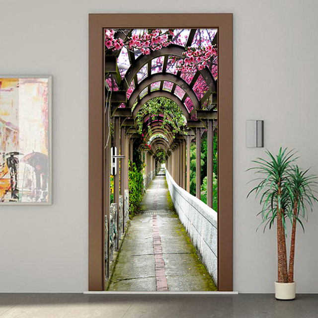 Fototapeta 3D z kwiatowym motywem na drzwi - samoprzylepne, wodoodporne, idealne do salonu i dekoracji wnętrza na świeżym powietrzu - Wianko - 4