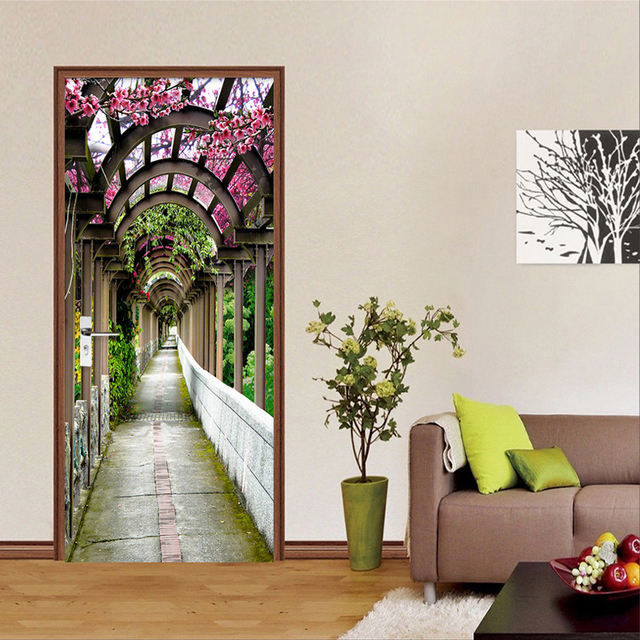 Fototapeta 3D z kwiatowym motywem na drzwi - samoprzylepne, wodoodporne, idealne do salonu i dekoracji wnętrza na świeżym powietrzu - Wianko - 5