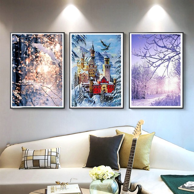 Zimowy krajobraz 5D DIY haft diamentowy - zestaw do szycia, pełne wiertło, domowe dekoracje, obrazy mozaikowe - Wianko - 5