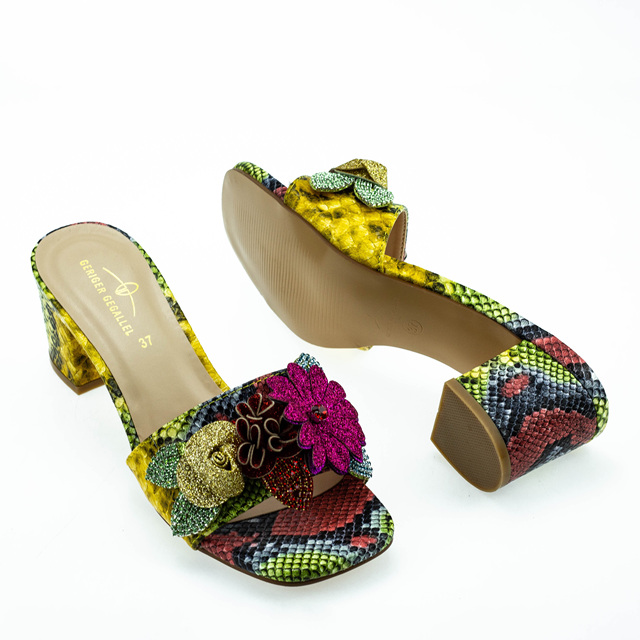 Wysokie obcasy luksusowej kolekcji: buty i torebka 573-3, łączące kwiatowy złoty motyw nigeryjskiego ślubu w zestawie - Wianko - 11