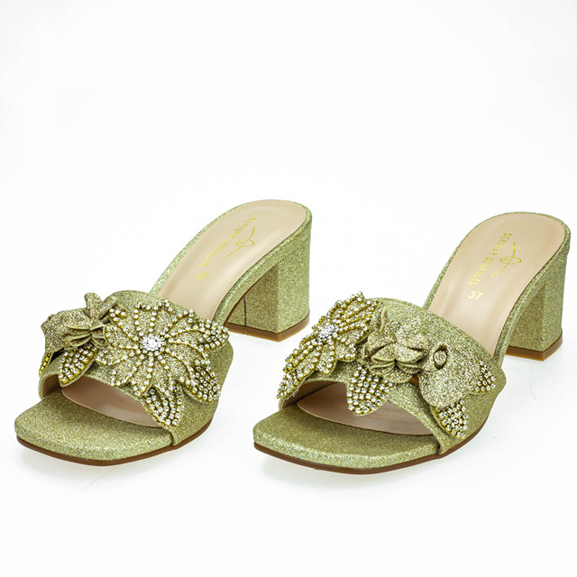 Wysokie obcasy luksusowej kolekcji: buty i torebka 573-3, łączące kwiatowy złoty motyw nigeryjskiego ślubu w zestawie - Wianko - 13