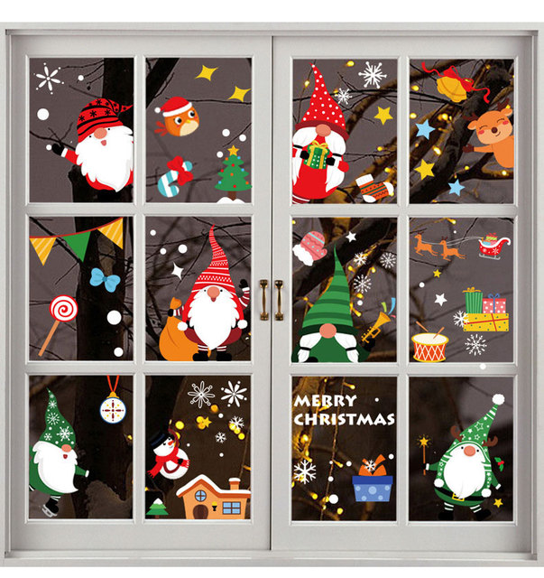 Naklejki ścienne Cartoon Święty Mikołaj - dekoracje elektrostatyczne na szklane okna, idealne na Boże Narodzenie i Nowy Rok - Wianko - 14