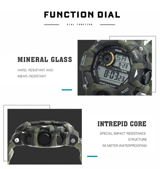 Zegarek męski Smael - wodoodporny, wielofunkcyjny, Casual LED, cyfrowy, wojskowy - Wianko - 6