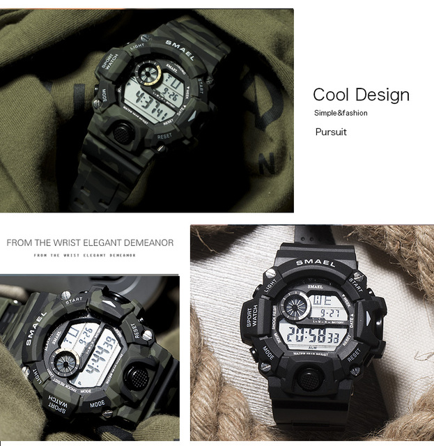 Zegarek męski Smael - wodoodporny, wielofunkcyjny, Casual LED, cyfrowy, wojskowy - Wianko - 8