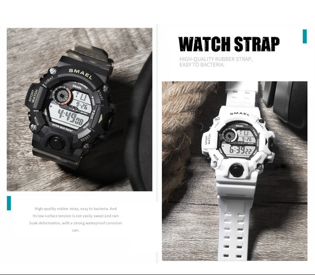 Zegarek męski Smael - wodoodporny, wielofunkcyjny, Casual LED, cyfrowy, wojskowy - Wianko - 3