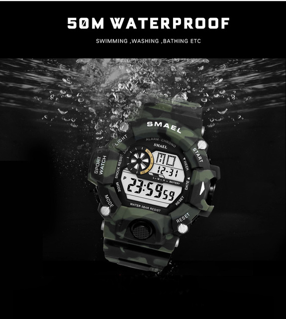 Zegarek męski Smael - wodoodporny, wielofunkcyjny, Casual LED, cyfrowy, wojskowy - Wianko - 11