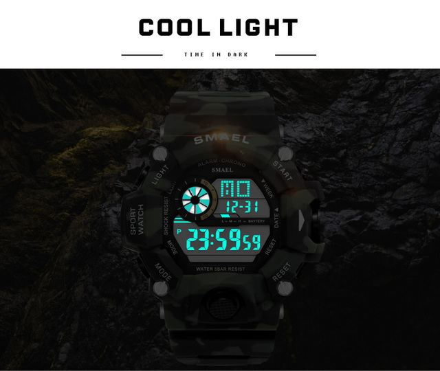 Zegarek męski Smael - wodoodporny, wielofunkcyjny, Casual LED, cyfrowy, wojskowy - Wianko - 5