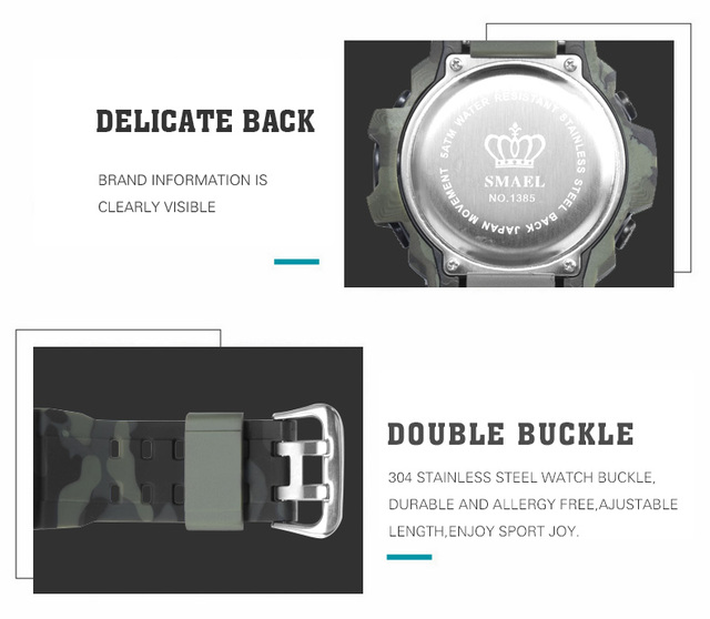 Zegarek męski Smael - wodoodporny, wielofunkcyjny, Casual LED, cyfrowy, wojskowy - Wianko - 7