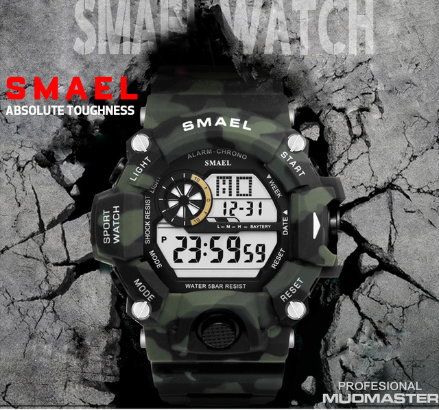 Zegarek męski Smael - wodoodporny, wielofunkcyjny, Casual LED, cyfrowy, wojskowy - Wianko - 1