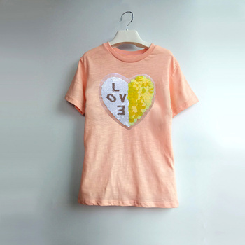 Dziewczęca koszulka dziecięca z cekinowym wzorem serca, krótki rękaw, letni top z wykrojem O-neck - Wianko - 2