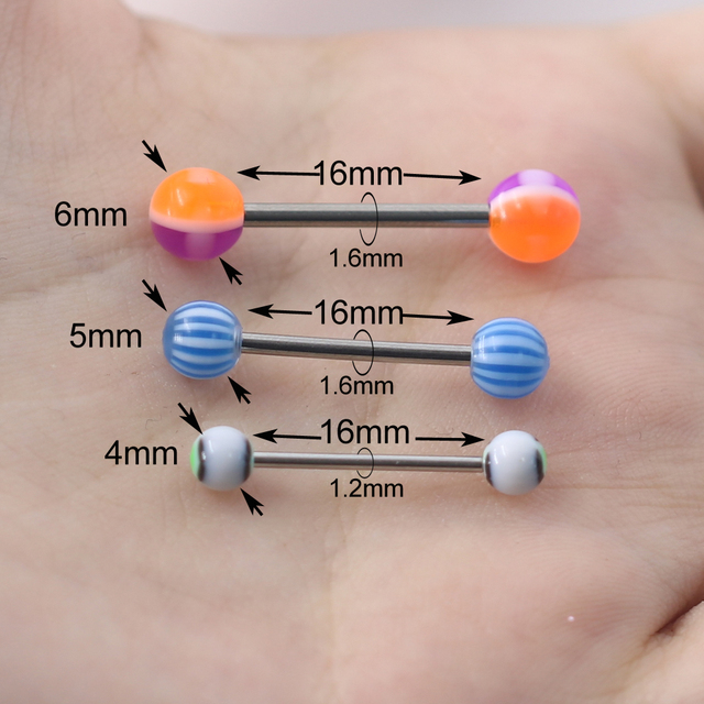 Biżuteria do ciała - 5 sztuk kulki akrylowe w losowych kolorach ze stali nierdzewnej, językowe pierścienie dla mężczyzn i kobiet - Wianko - 3