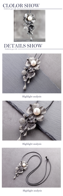 Długi naszyjnik z zawieszkami kwiatowymi w stylu vintage z białymi koralikami - Wianko - 2