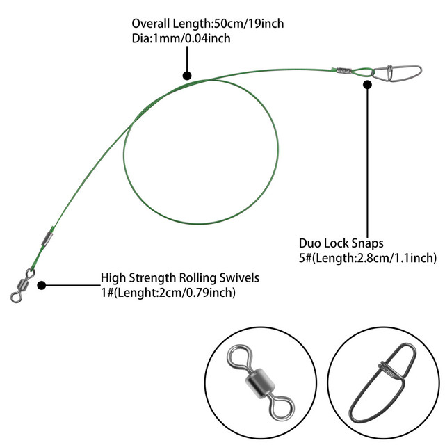 Drut stalowy do połowu tuńczyka - 60 sztuk, lider 50CM, 150Lb, antyugryzieniowy - Wianko - 13