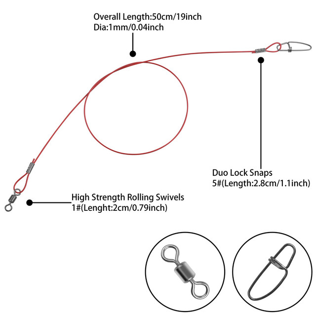 Drut stalowy do połowu tuńczyka - 60 sztuk, lider 50CM, 150Lb, antyugryzieniowy - Wianko - 7