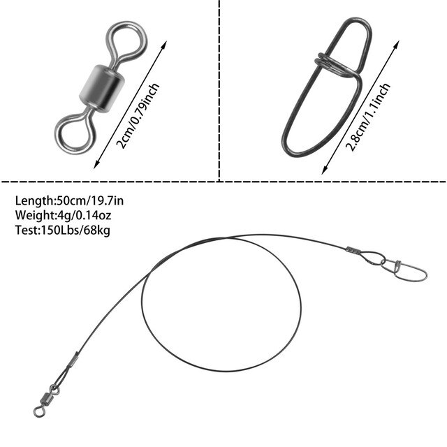 Drut stalowy do połowu tuńczyka - 60 sztuk, lider 50CM, 150Lb, antyugryzieniowy - Wianko - 17