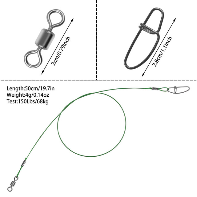 Drut stalowy do połowu tuńczyka - 60 sztuk, lider 50CM, 150Lb, antyugryzieniowy - Wianko - 14