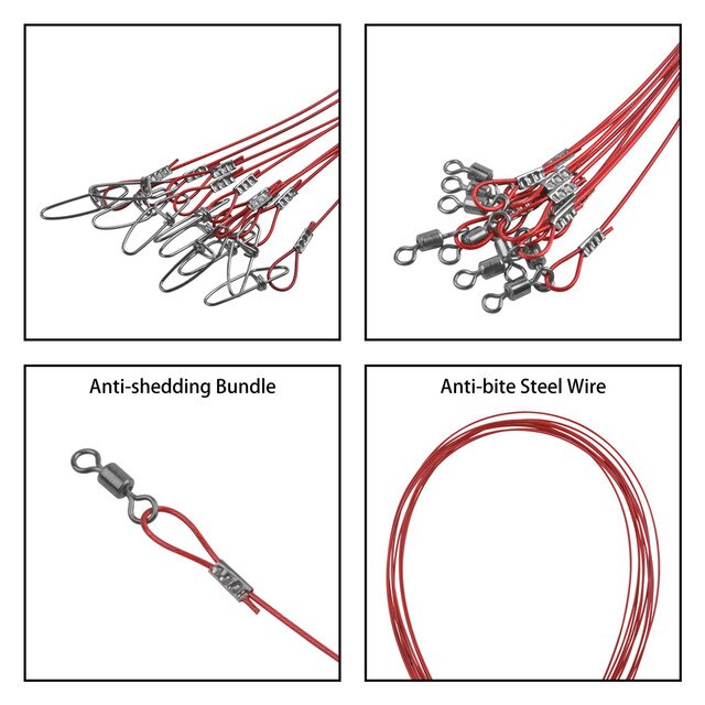 Drut stalowy do połowu tuńczyka - 60 sztuk, lider 50CM, 150Lb, antyugryzieniowy - Wianko - 9