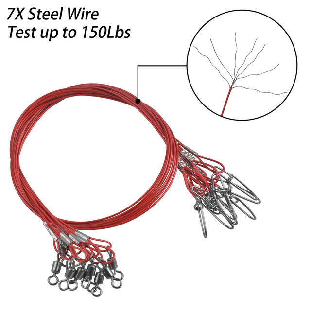 Drut stalowy do połowu tuńczyka - 60 sztuk, lider 50CM, 150Lb, antyugryzieniowy - Wianko - 6