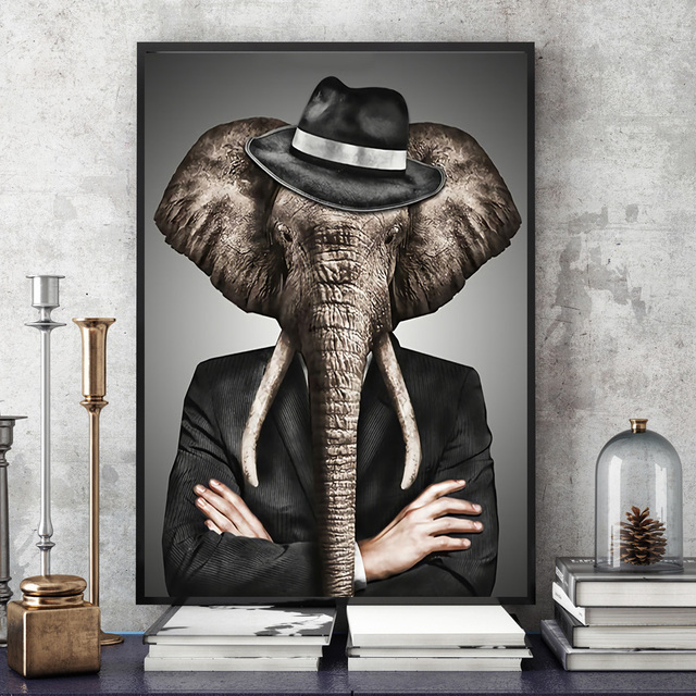 Abstrakcyjne zwierzęta - plakaty i druki - lew, słoń, zebra, jeleni głowa - obraz ścienny na płótnie - dekoracja do salonu - Wianko - 4