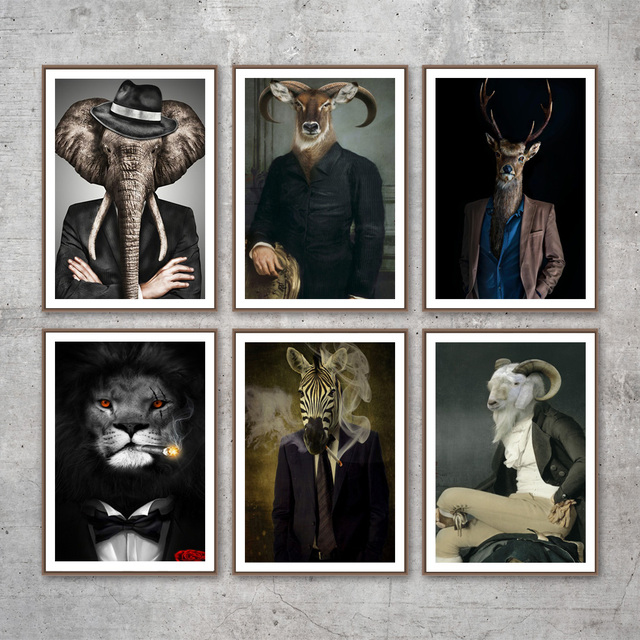 Abstrakcyjne zwierzęta - plakaty i druki - lew, słoń, zebra, jeleni głowa - obraz ścienny na płótnie - dekoracja do salonu - Wianko - 1