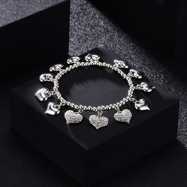 Kryształowa bransoletka z regulacją, serce, mix srebrzystych koralików dla miłośniczek - kolekcja Best Friend 2020 - Wianko - 6