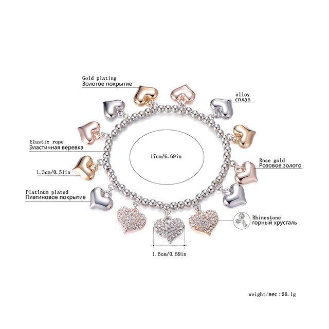 Kryształowa bransoletka z regulacją, serce, mix srebrzystych koralików dla miłośniczek - kolekcja Best Friend 2020 - Wianko - 2