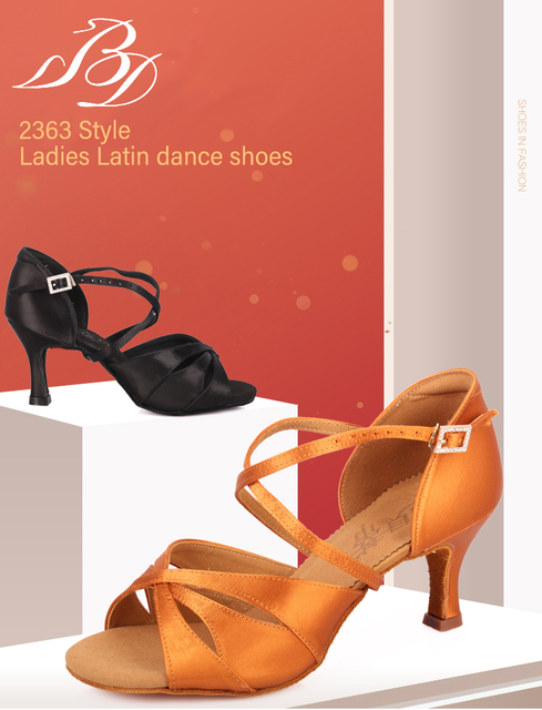 Satynowe buty do tańca latynoskiego na obcasie - profesjonalna praktyka dla dorosłych (model 2363) - Wianko - 1