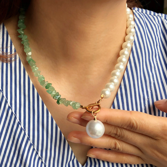 Czeski naszyjnik z naturalnego kamienia imitujący perły w stylu choker dla kobiet - kolorowy, ręcznie robiony z koralików - Wianko - 14