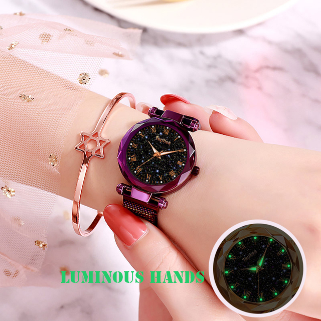 Luksusowy zegarek damski z wodoszczelną obudową i magnetycznym cyferblatem w stylu gwiaździstego nieba - 2019 - Wianko - 2