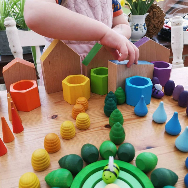 24 sztuki drewnianych klocków edukacyjnych Montessori dla dzieci Rainbow z kołem do układania - Wianko - 7