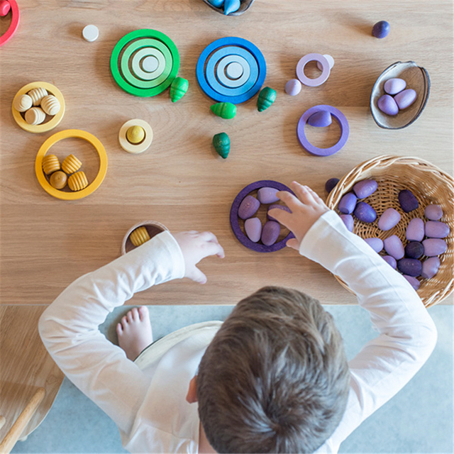 24 sztuki drewnianych klocków edukacyjnych Montessori dla dzieci Rainbow z kołem do układania - Wianko - 4