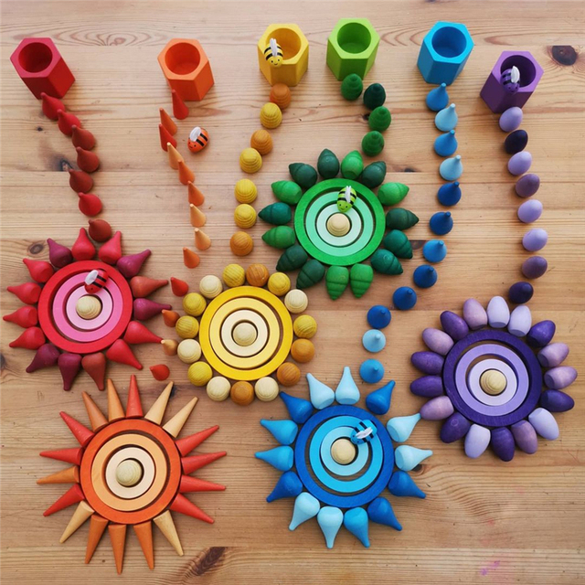 24 sztuki drewnianych klocków edukacyjnych Montessori dla dzieci Rainbow z kołem do układania - Wianko - 5